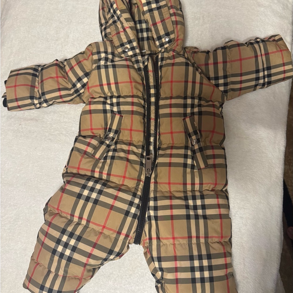 Burberry Beige and Black Checkered Snowsuit